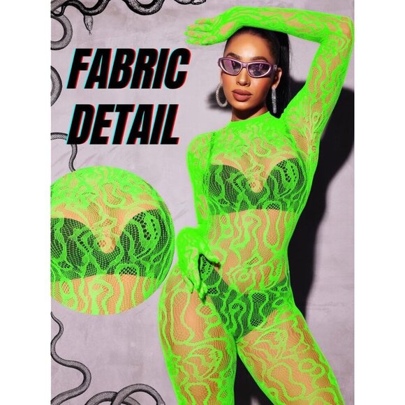 🆕Women Green Sexy Fishnet Full Mesh Jumpsuit Body Stockings Halloween Costume - Picture 4 of 6